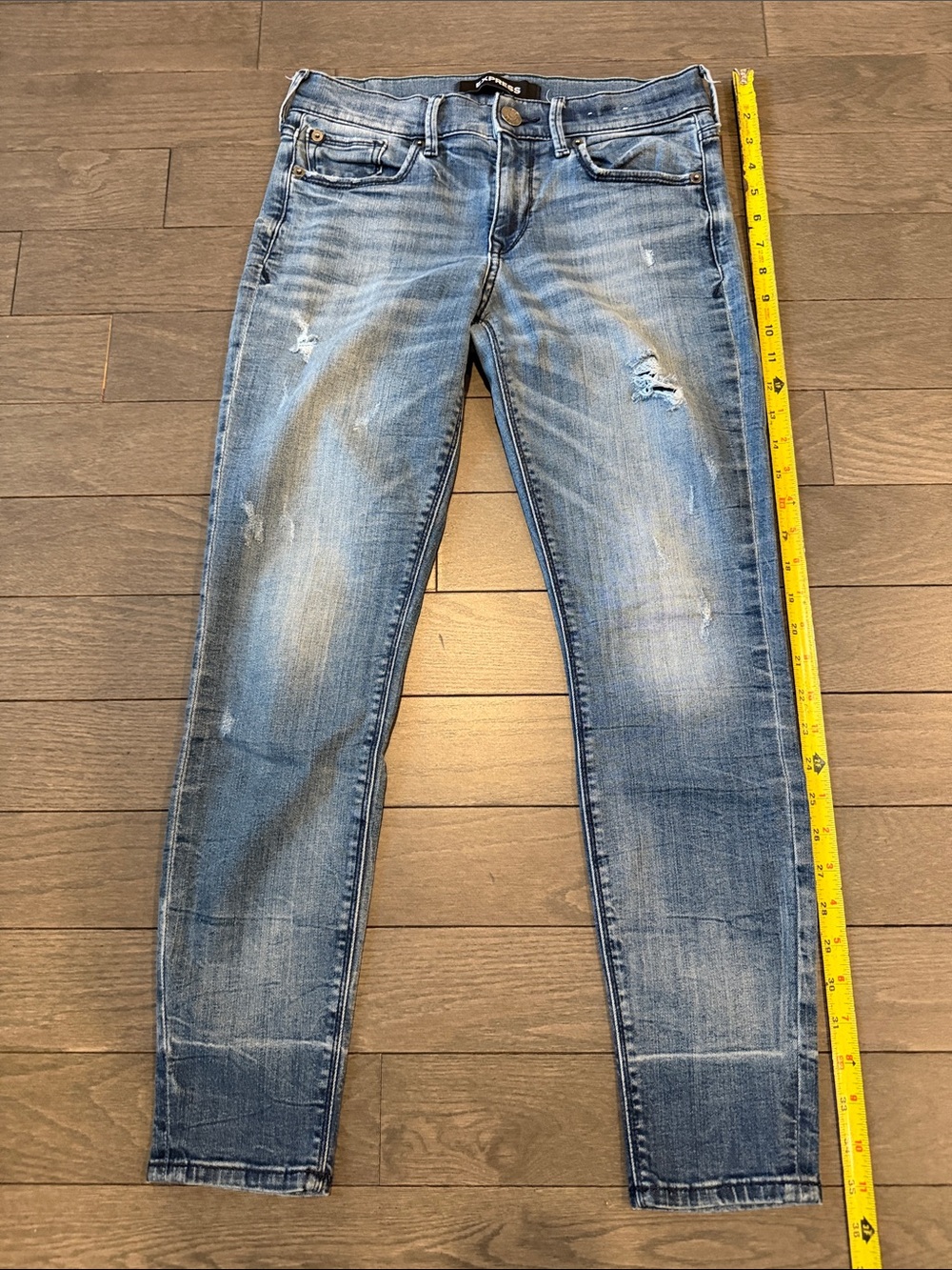 Express Light Blue Distressed Skinny Jeans
